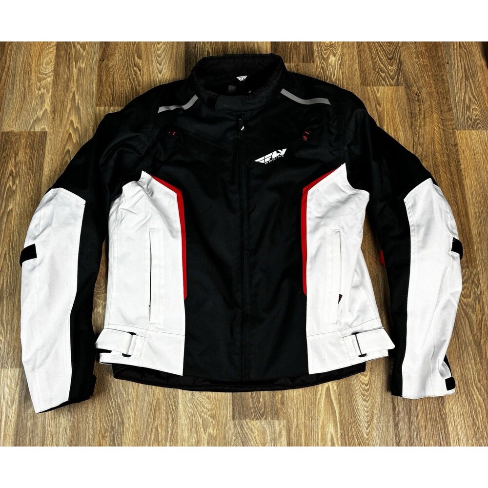 Fly Racing Strata Jacket Mens Large Black White Red HydraGuard Motorcycle Riding